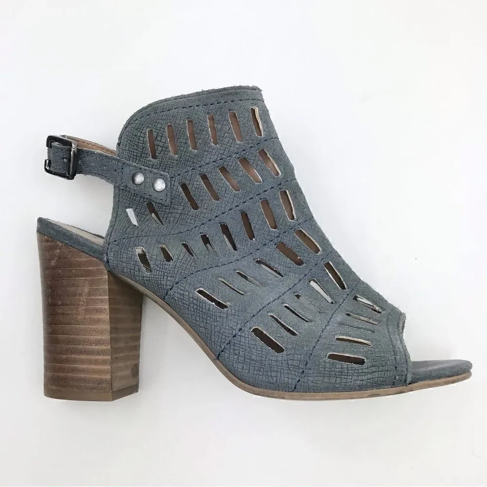DIBA Slate Blue Laser Cut Suede Ankle Heels